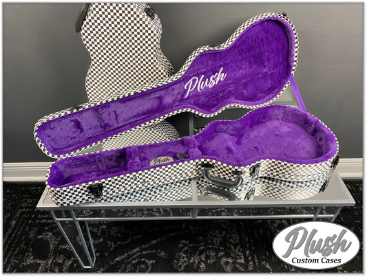 Plush-Paul LP Custom Guitar Case Black & White Checkerboard with Purple Fur