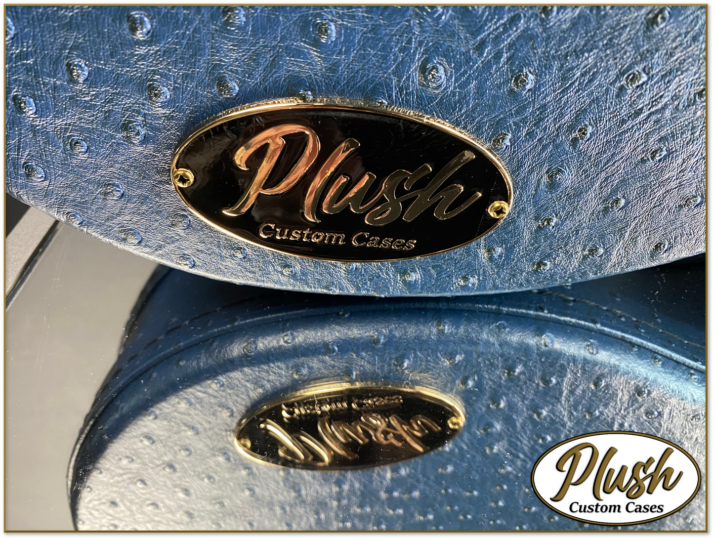 Plush-Paul LP Custom Guitar Case Blue Ostrich with Green Fur