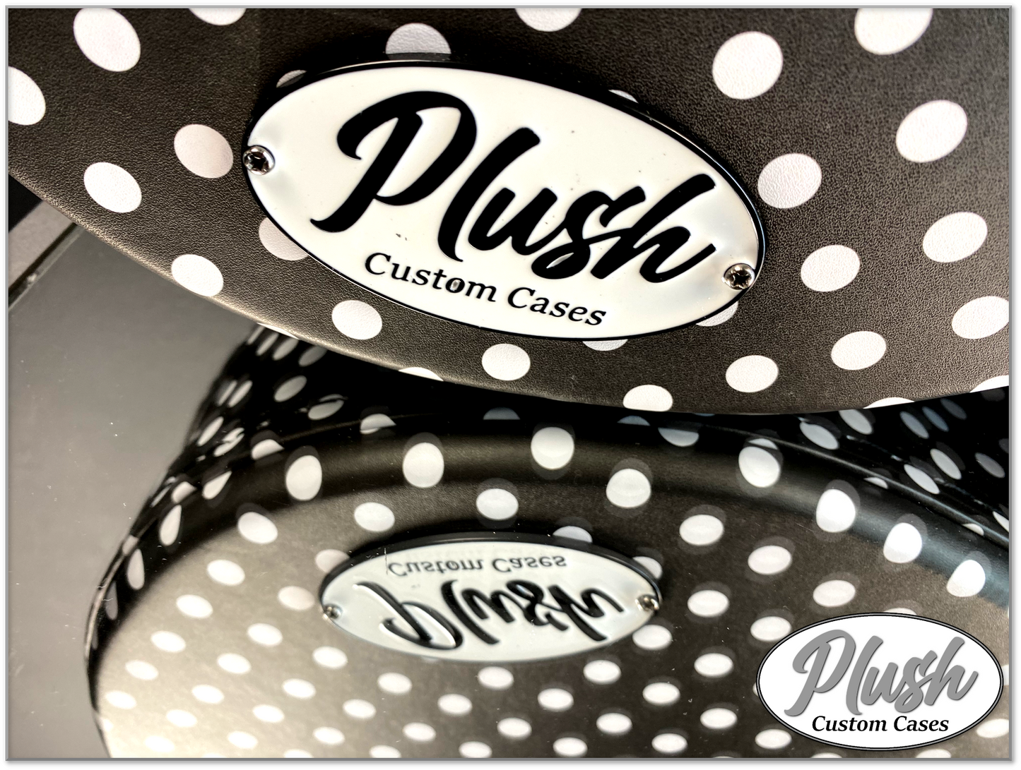 Plush-Paul LP Custom Guitar Case Black & White Polka Dots with Black Fur