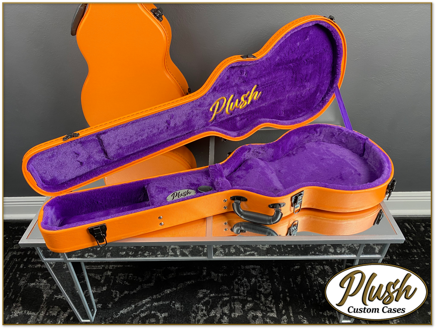 Plush-Paul LP Custom Guitar Case Orange Tolex with Purple Fur