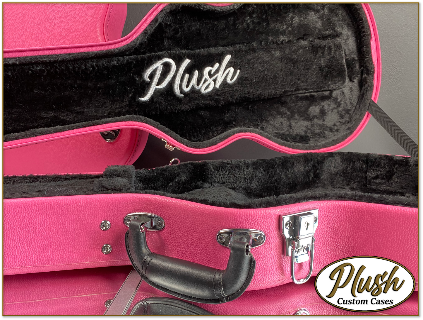 Plush-Paul LP Custom Guitar Case Pink Tolex with Black Fur