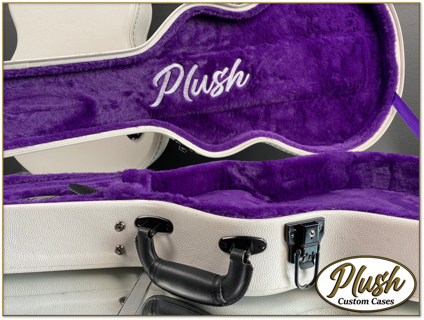 Plush-Paul LP Custom Guitar Case White Tolex with Purple Fur