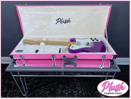 PlushCaster Tele®/Strat® Size Custom Guitar Case Pink Tolex with Cream Fur